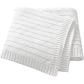Wugugu Baby Receiving Blanket for Boys Girls Knit Neutral Swaddle Blankets Soft Lightweight Crib Stroller Blankets for Newborn Infant Toddlers White 30 x 40 Inch