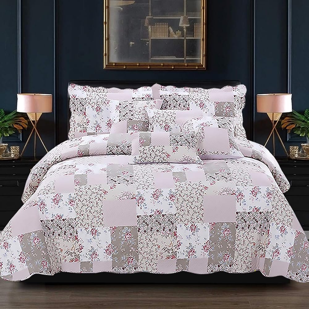 B&B Zurich Patchwork Bedspread Set 100% Cotton Filling Quilted Comforter