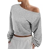 SOFIA'S CHOICE Women Off the Shouler Sweatshirt Crop Top Long Sleeve Pullover Cropped Sweatshirts Grey X-Large