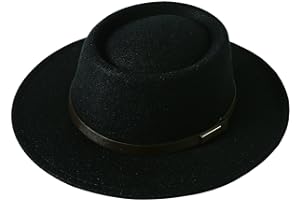 Lanzom Women Vintage Wide Brim Warm Wool Fedora Hat Belt Panama Hat Felt Jazz Hat