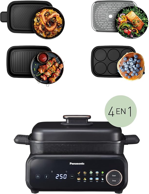 NF-GM400 Multicuiseur Electrique 4-en-1, Grill électrique, Frire, Cuisson Lente, BBQ, 1400W, 40-250°C, 9 Modes Automatiques, Extracteur de Fumée, Plaques lavables au lave-vaisselle