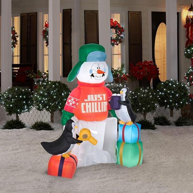 5.5 Ft Tall Outdoor Animated Inflatable Shivering Snowman & Penguin w/ Light Lawn or Yard