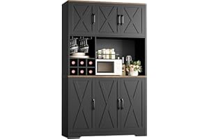 HOSTACK Kitchen Pantry Storage Cabinet, 71" Tall Food Pantry Cabinet with Microwave Stand, Farmhouse Kitchen Hutch, Coffee Bar Hutch with Wine Rack for Dining Room, Living Room, Black