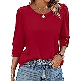 OFEEFAN Womens Tops 3/4 Sleeve with Buttons Dressy Casual Blouses Summer Outfits Beach Vacation Plus Size Spring Clothes
