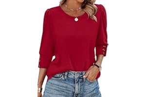 OFEEFAN Womens Tops 3/4 Sleeve with Buttons Dressy Casual Blouses Summer Outfits Beach Vacation Plus Size Spring Clothes