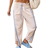 SeeLuNa Casual Wide Leg Pants Woman Drawstring Elastic Waist High Rise Strip Flowy Long Lounge Trousers with Pockets