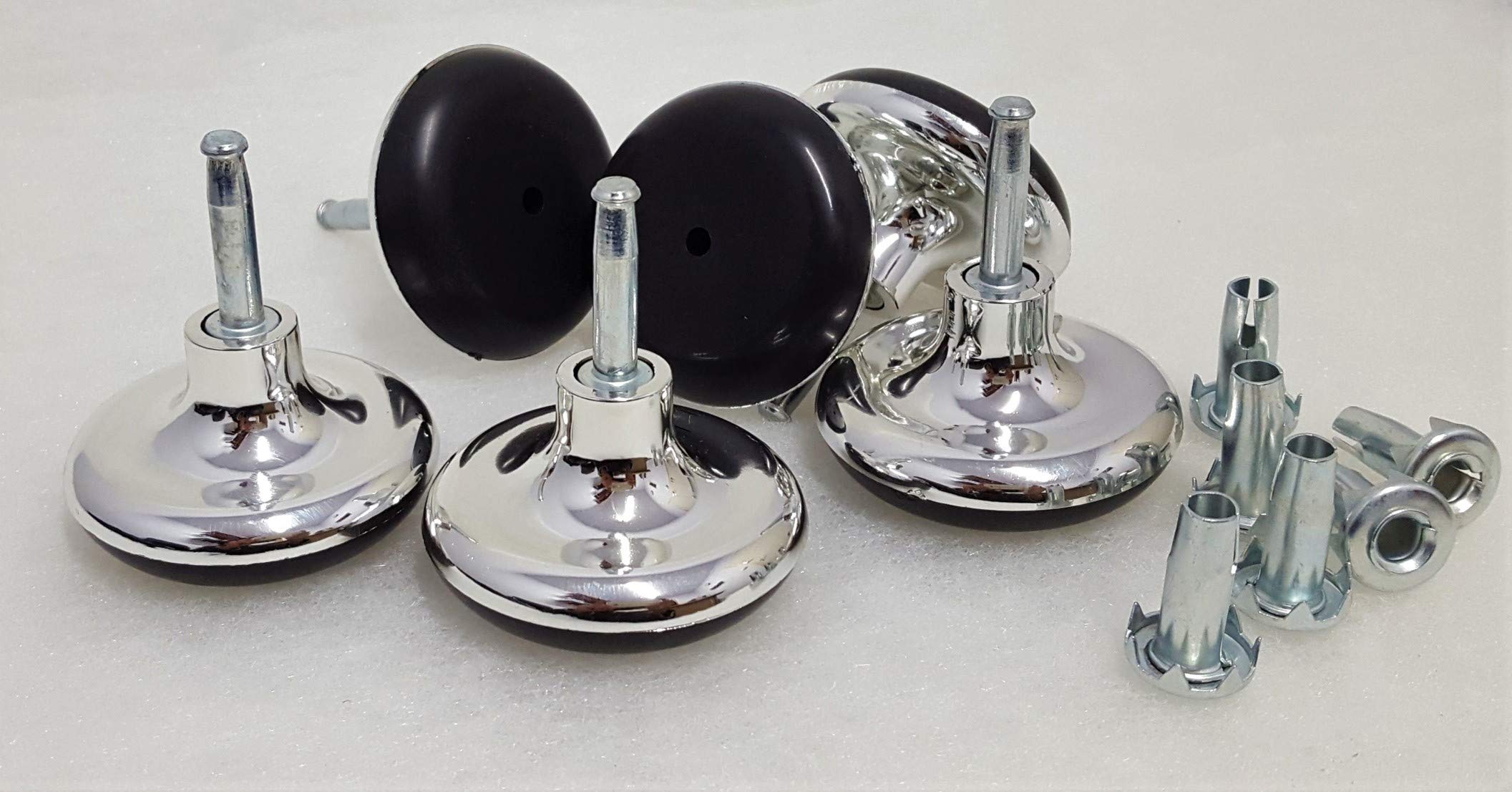 8 x Chrome Gliders With Metal Inserts For Beds, Sofas, Footstools.