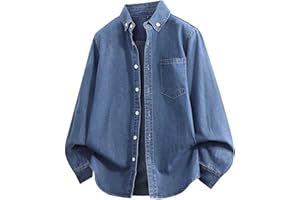 Mens Button Up Shirts Long Sleeve Casual Button Down Work Shirt with Pocket Big and Tall Loose Comfy Denim Clothes