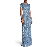 Adrianna Papell Womens Short-Sleeve All Over Sequin Gown