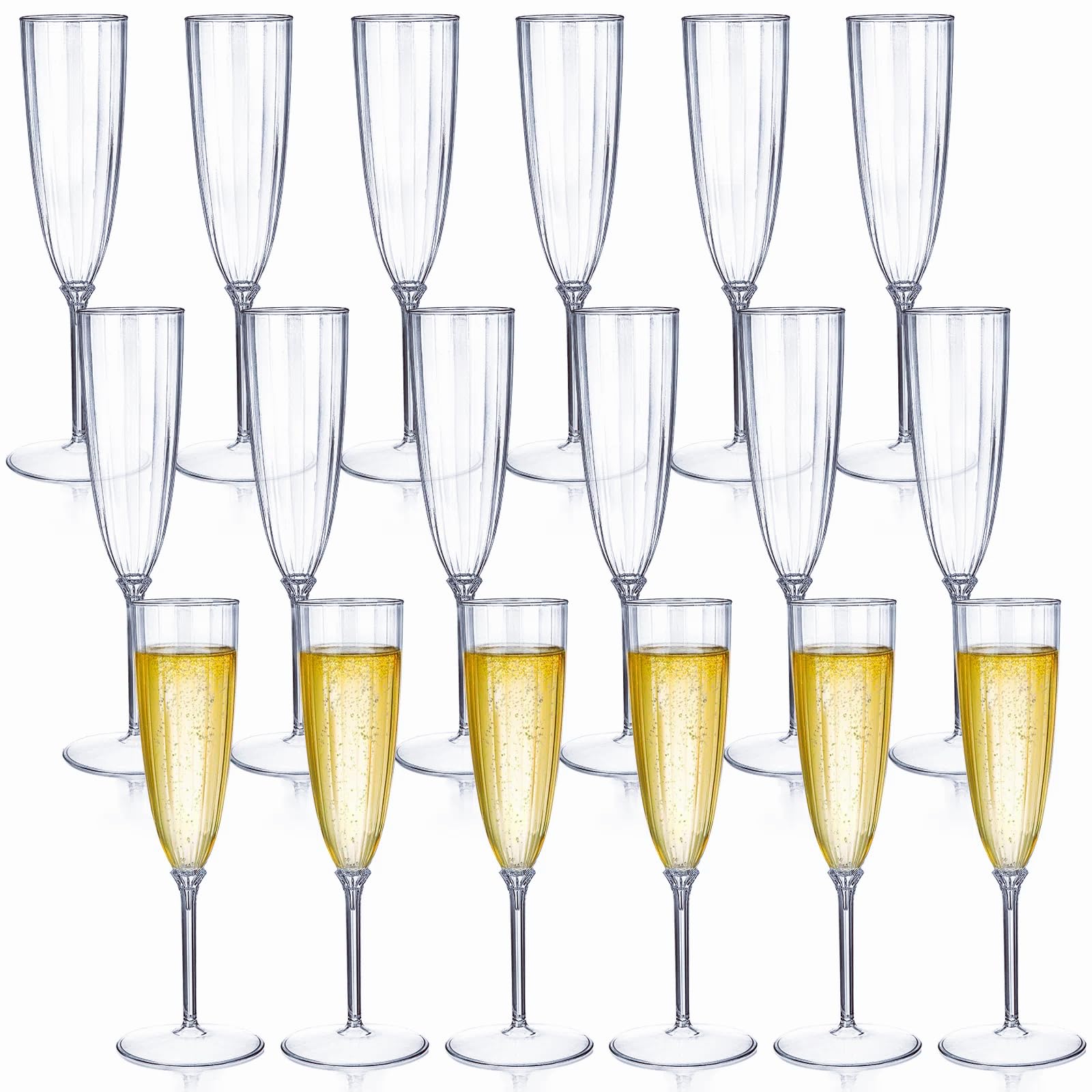 Tosnail 18 Pack 6oz Plastic Champagne Flutes Champagne Glasses, 180ml Resuable Plastic Wine Glasses, Clear Wine Cups, Tall Drinking Cups for Parties