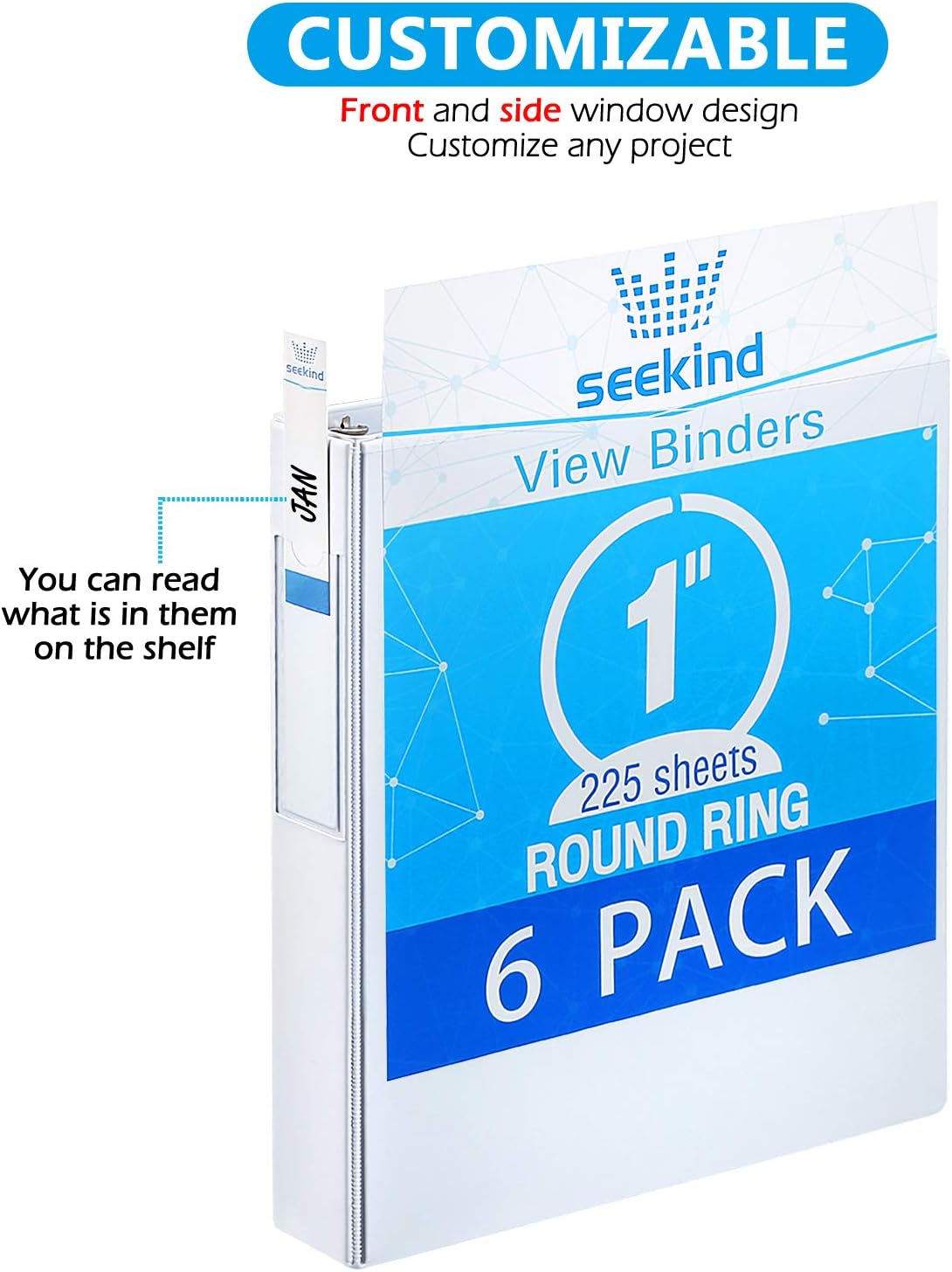 3 Ring Binder 1 Inch, SEEKIND View Binders White, Holds Up to 8.5"11" Paper, 1 inch White 3 Ring Binder with Clear Front Pocket and Spine Pocket for School, Home and Office Supply, 6 Pack : Office Products