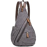 KL928 Canvas Sling Bag - Small Crossbody Backpack Shoulder Casual Daypack Rucksack for Men Women(Large Version,Dark Grey)