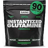 Gains in Bulk L-Glutamine, Gluten Free Glutamine Powder for Muscle Recovery and Growth, Post Workout Support, Amino Acid Supplement, Promotes Protein Synthesis, Non GMO, Unflavored, 90 Servings