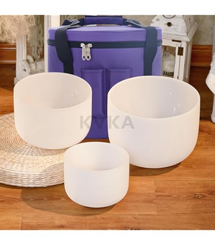 432HZ Set of 3 PCS 8-12 inch Quartz Crystal Singing Bowls 8'' B 10