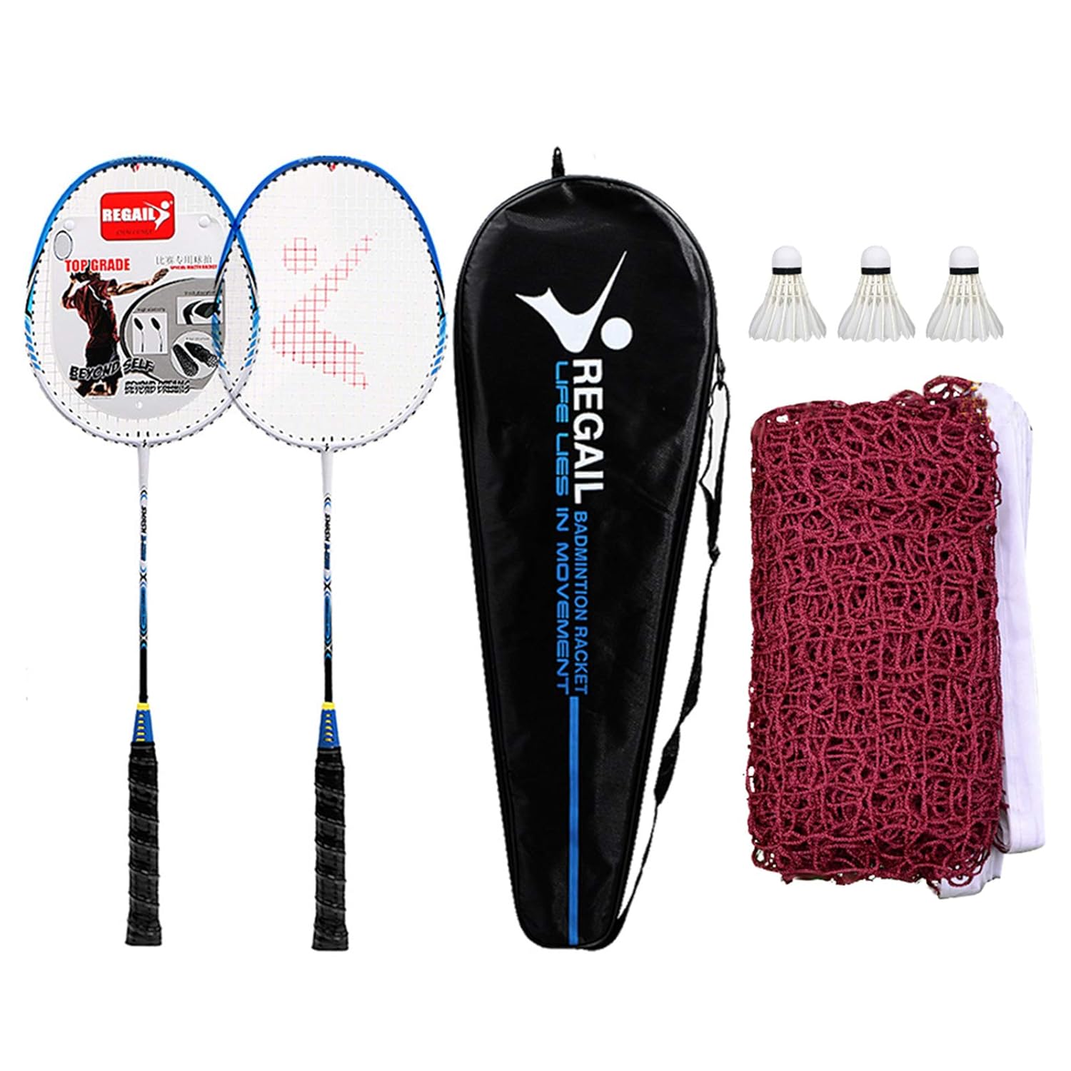 2 Player Badminton Racquets Set with 3 Shuttlecocks Carrying Bag and