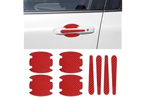HEVLE 8PCS Car Door Handle Scratch Protector, Paint Guard Cover, Carbon Fiber Bowl Sticker, Protective Film for Most Handles (Red)