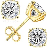 KRKC&CO Moissanite Stud Earrings, Hypoallergenic Heart Earrings for Women, 925 Sterling Silver, D Color VVS1, Anniversary/Birthday/Valentine's Day Gift, 14K Gold Plated/White Gold Plated, 1ct-3ct