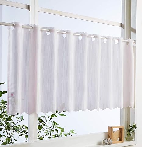 Amazon カフェカーテン ミラーレース 丈45 幅142cm 防炎 ピンク Uvカット 遮熱 ウォッシャブル 日本製 カーテン ストライプ 小窓 カフェカーテン オンライン通販