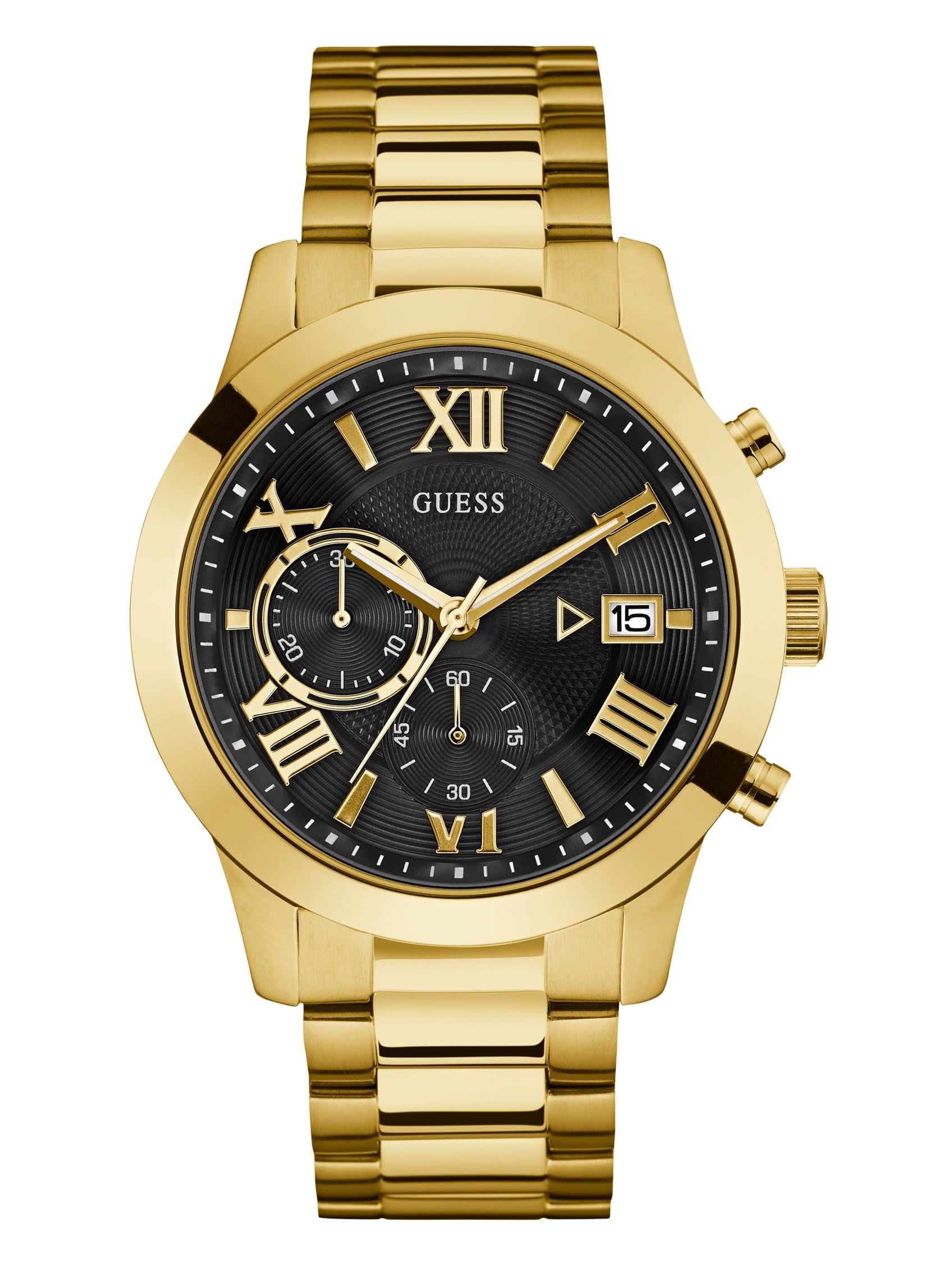 GUESS Stainless Steel Gunmetal Chronograph Bracelet Watch with Date. Color: Gunmetal (Model: U0668G2), Gold Tone/Gold Tone/Black, NS, Atlas