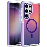 MOWIME Magnetic Case for Samsung Galaxy S23 Ultra [Compatible with Magsafe] [Cute Fashion Fluorescent Design] [1 Screen Protector] Slim Translucent Matte Case for Galaxy S23 Ultra 6.8", Purple