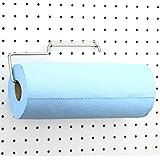 Pegboard Paper Towel Holder - Stainless Steel - Hooks to Any Peg Board - Pegboard Organization Accessory - Add to Pegboard in