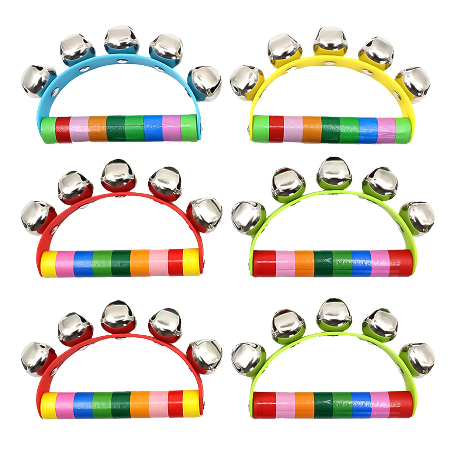 BORFUE 6pcs Tambourines for Children Half Moon Tambourines Percussion Jingles Musical Instrument Hand Held Baby Tambourine Plastic Tambourine for Kids Mini Children