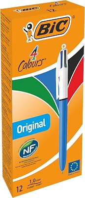 4 Couleurs Original - Stylos-Bille Rétractables Pointe Moyenne (1,0 mm) - Certifié NF Environnement - Boîte de 12