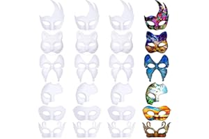 Leyndo 24 Pcs Paper Mache Masks Half Face White Masquerade Mask DIY Blank Mardi Gras Halloween Cosplay Party (Mixed Styles)