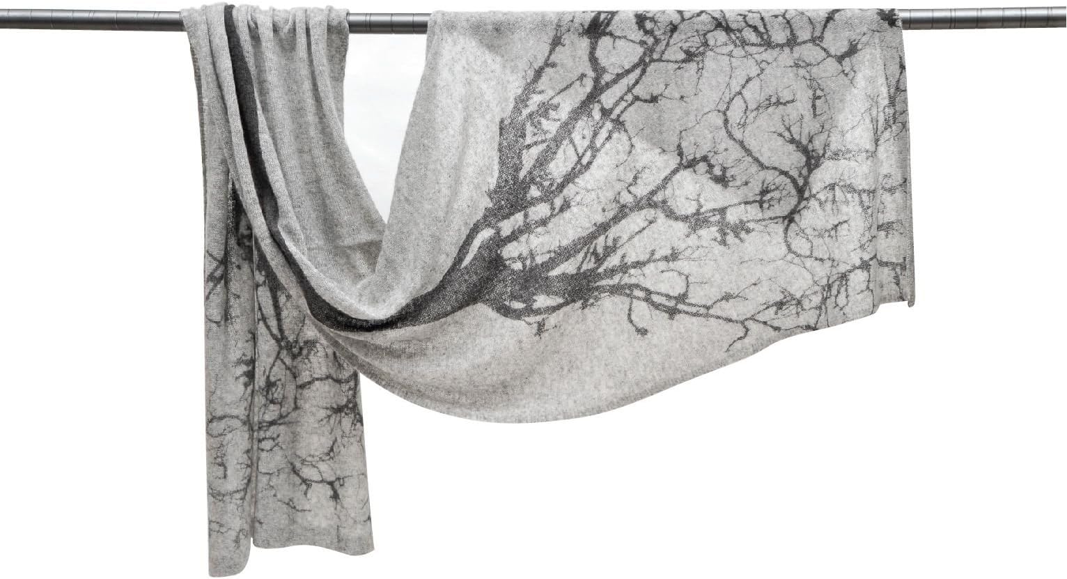 Cashmere sheer knit shawl with tree print