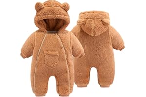 UVIPC Newborn Baby Bear Onesie Baby Fleece Snowsuit Jumpsuit Warm Hooded Outfits Double Line Design