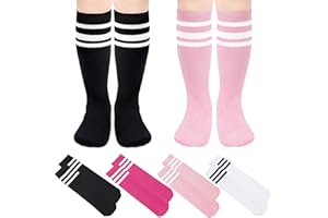 BONANGEL Kids Toddler Soccer Socks Boys Girls Cotton Knee High Striped Tube Socks Athletic Long Socks for Boys Girls 4 Pairs