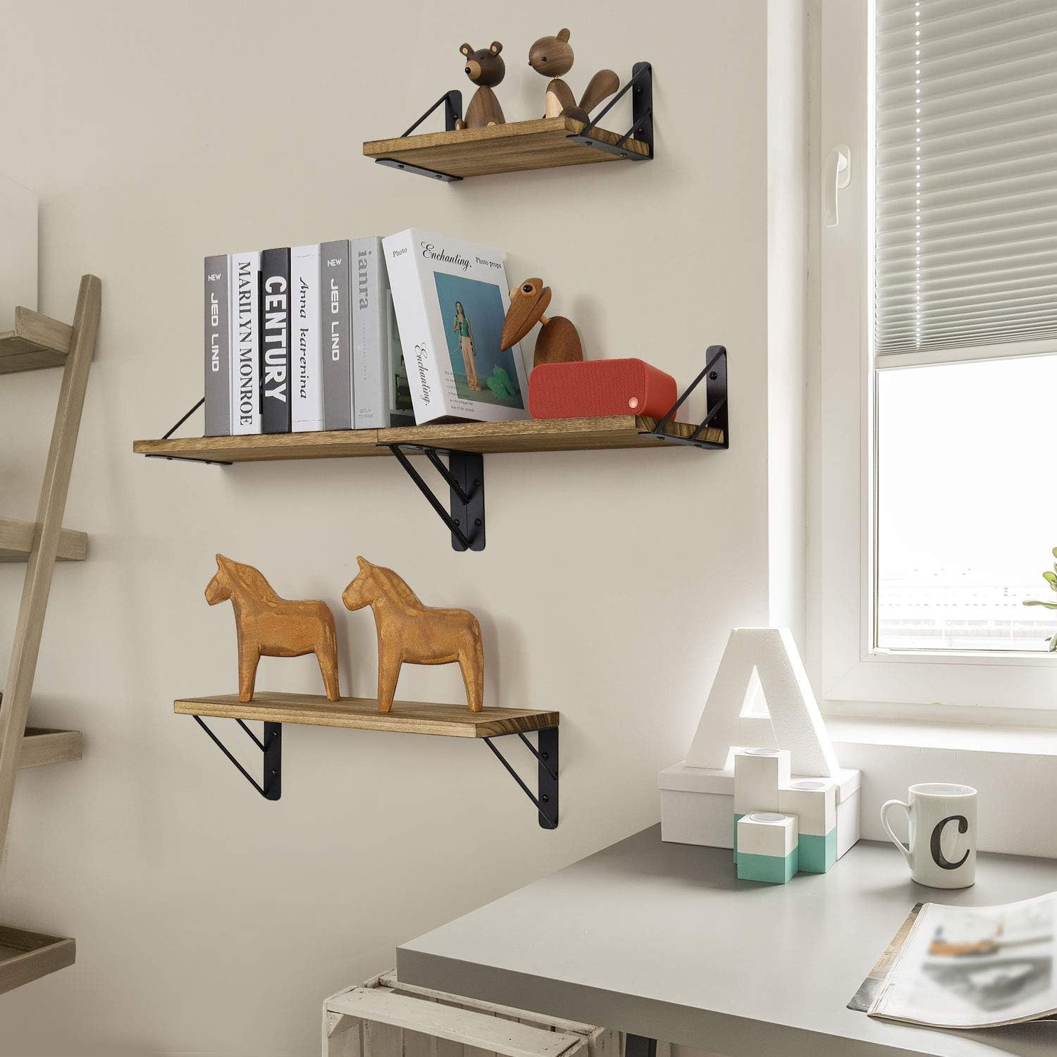 BAYKA Floating Shelves Wall Mounted, Rustic Wood Wall Shelves Decor Set of 3 for Bedroom, Bathroom, Living Room, Kitchen, Office, Laundry Room: Kitchen & Dining