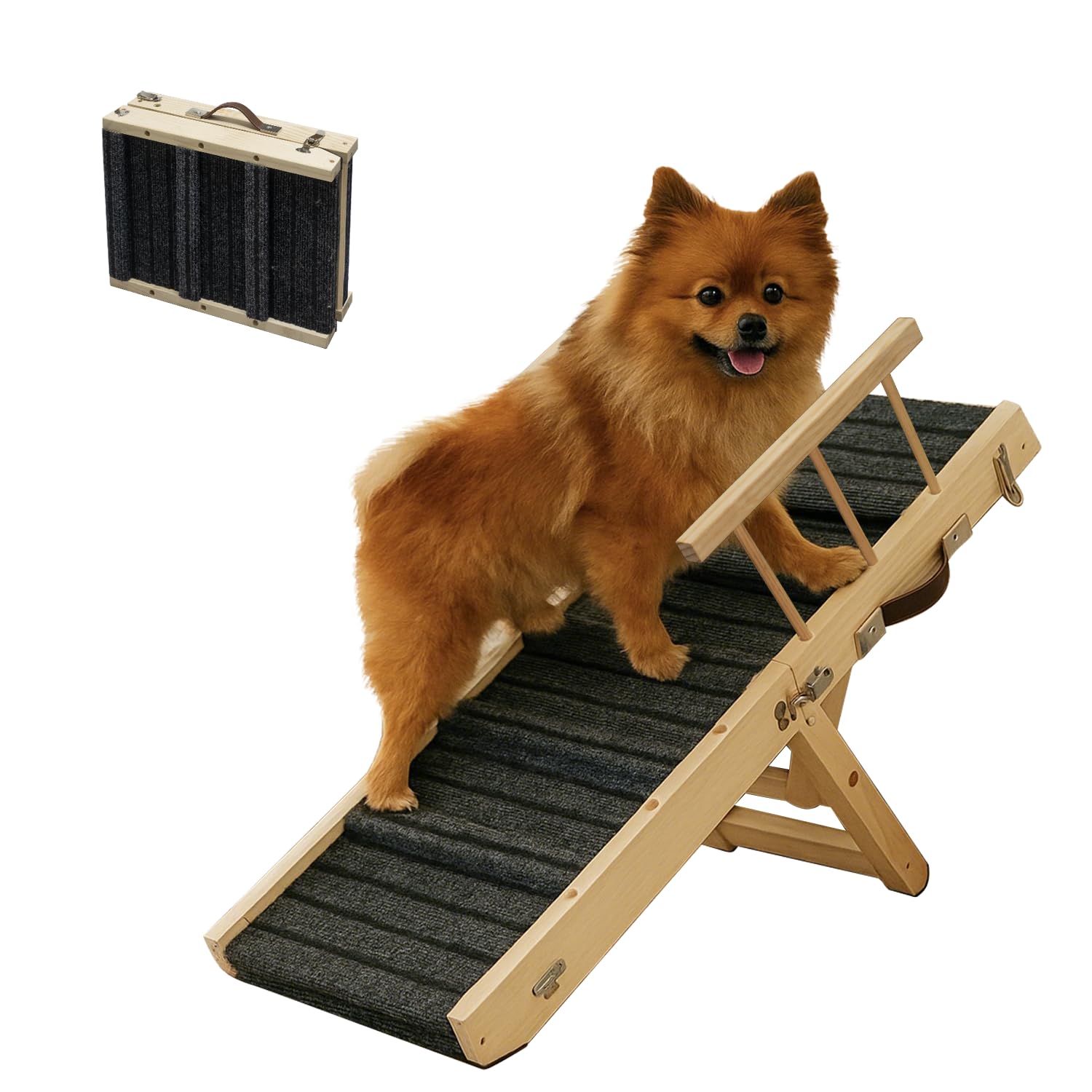 Photo 1 of 2025 Small Dog Ramp for Small Dogs Cat with Removable Safety Side Rails,Adjustable Height from 9'' to 18.5",Foldable Dog Ramp for Low Bed Sofa,Wooden Pet Ramps for Bed Couch