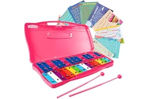 Costzon 25-Note Xylophone w/Case, Colorful Musical Toy w/Clear Tuned Metal Keys, 2 Child-Safe Mallets, Perfectly Tuned Instrument for Kids, Toddlers (With music sheets, Pink)