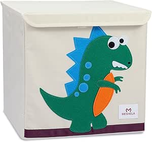Meshela Caja de almacenamiento para niños de gran capacidad [Plegable] lona de dibujos animados, cubo organizador para ropa [Dinosaurio - 33 x 33x33]
