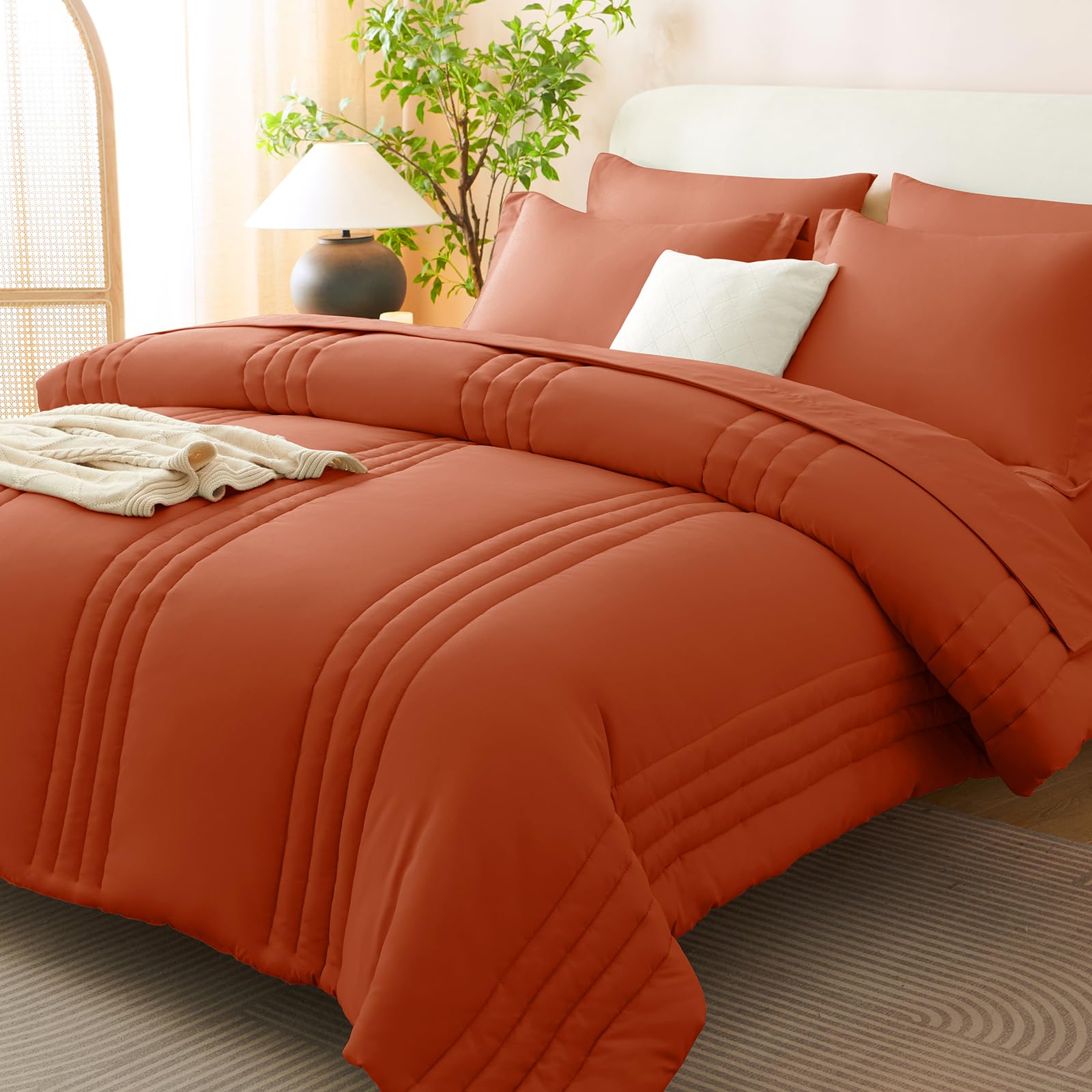 CozyLux Full Size Comforter Sets - 7 Piece Bed in a Bag Terracotta Comforter Set with Sheets Bed Set All Seasons, Soft Bedding Set with Down Alternative Comforter, Sheets, Pillowcases & Shams Image