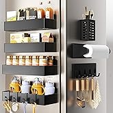 Mystozer Magnetic Spice Rack for Refrigerator,7 Pack Magnetic Shelf,Fridge Magnet Organizer with Paper Towel Holder,Utensils 