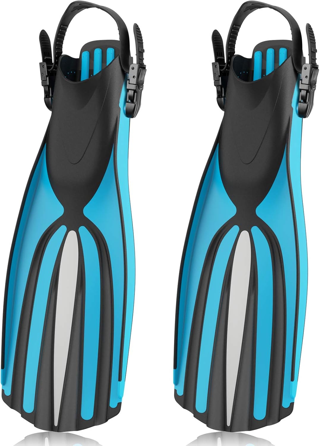 Scuba Diving Fins with Open Heel, Adjustable Buckles, 4 Channel Blades, TEP&TPR High Toughness Material for Snorkeling, Swimming, Professional Free Diving Fins for Adults Women, Men : Sports & Outdoors