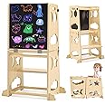 Toddler Kitchen Stool Helper, 4 in 1 Toddler Standing Tower Collapsible Kids Step Stool, Child Standing Tower for Toddlers 1-3 with Safety Rails