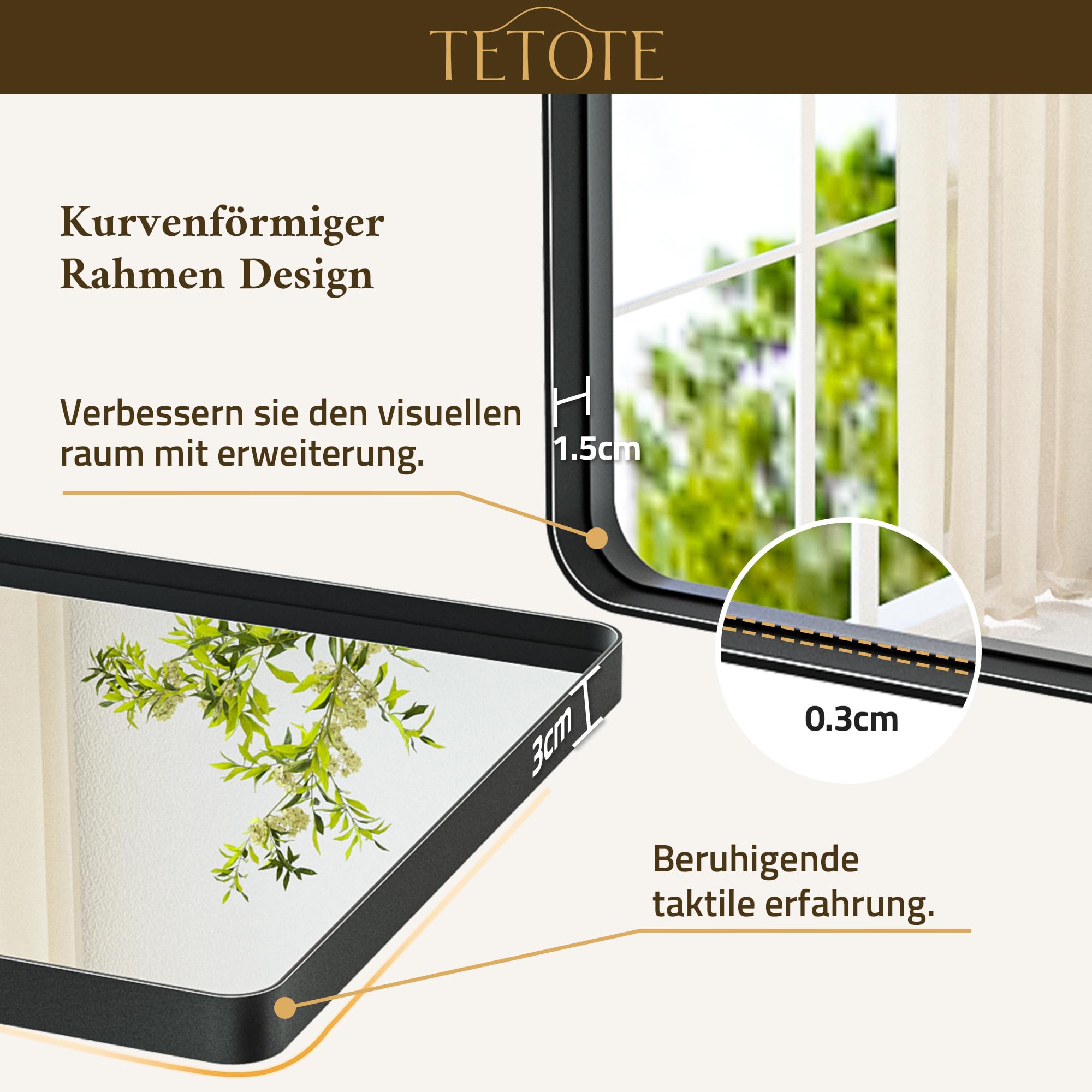 TETOTE 50x75cm Wandspiegel Schwarz Ohne Beleuchtung, Rechteckig Badspiegel mit Runder Ecke, Metallrahmen Badezimmer Spiegel für Waschbecken, Gehärtetes Glas Dekorative Spiegel 2