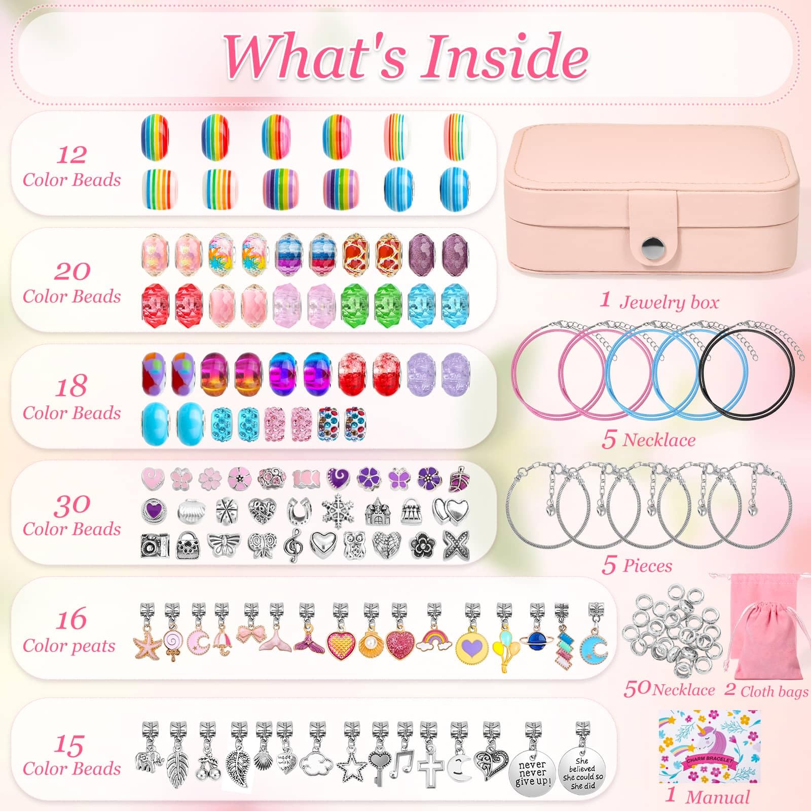 150Pcs Charm Bracelet Making Kit with Jewelry Box Girls Beads for Jewelry Making Kit with DIY Crafts Gift for Girls Bracelet Teen Women Birthday Valentine Gifts Christmas