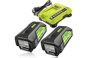 EAGGLEW 2Pack Upgraded 7500mAh OP40601 Battery and OP401 Charger Replacement for Ryobi 40V Battery 7.5Ah Li-ion and Charger Compatible with Ryobi 40 Volt OP4026A OP40201 OP4050A OP4015 OP40261 OP4060 (Green)