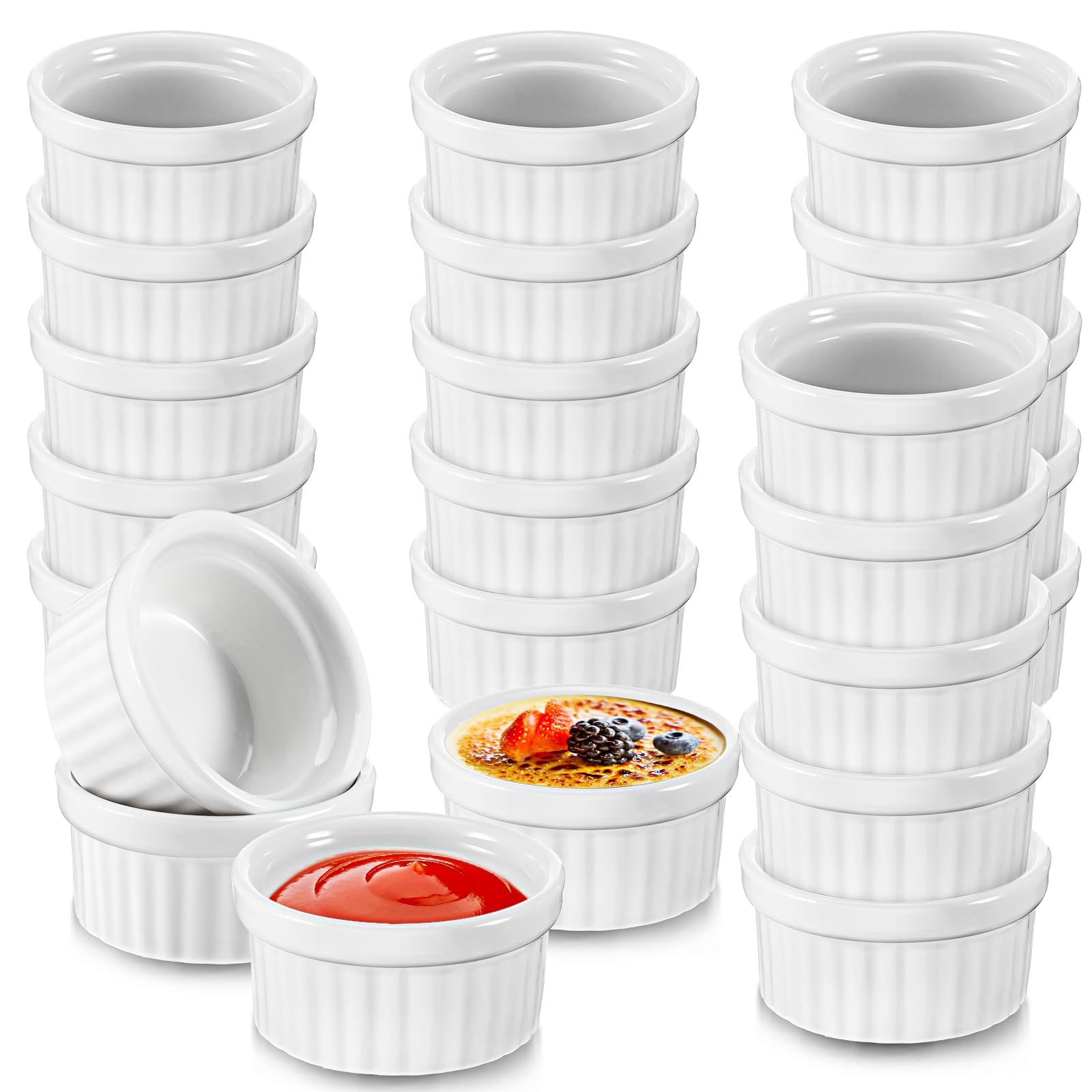 Photo 1 of 24 Pcs Mini Ramekins 1 oz Small White Ramekin Ceramic Creme Brulee Ramekins Ceramic Porcelain Souffle Dish Custard Cups Small Dipping Bowls Dessert Cups Set