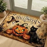 Front Door Rug, 2x3 Halloween Black Cat Ghost Door Mat Indoor Entrance | Soft Non Slip Washable Durable Rectangle Welcome Small Area Rug for Indoor Porch Entryway Bathroom Outdoor Outside