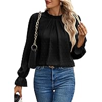 トップス Perfumecloset High Neck Blouse FuturePop MakeMeChic Women's Floral Print Long Sleeve Ruffle High Neck