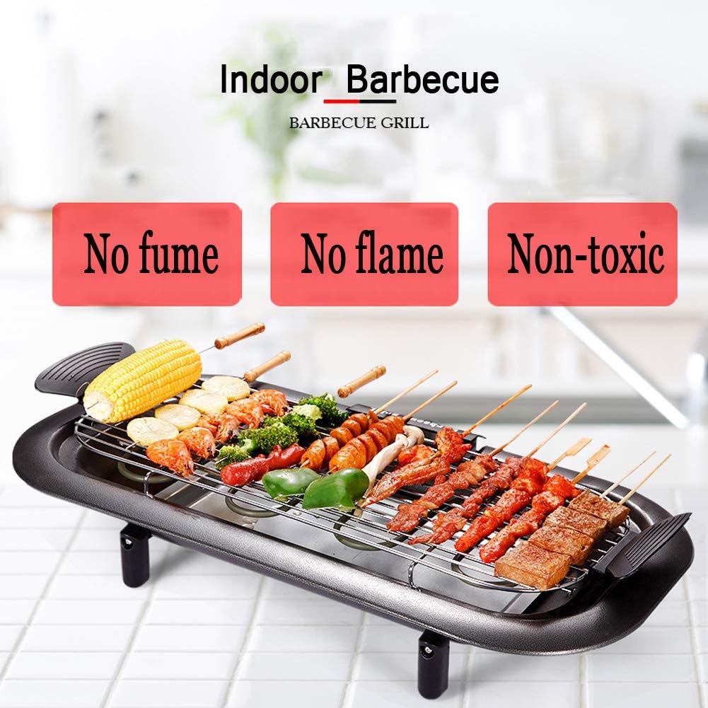review Indoor Grill Electric Smokeless Barbecue Electric-Griddles, 5 Level Temperature Control with Drip Tray, with Removable Grill, Cooking Surface 62X32cm, 2000W, for Camping Indoor Outdoor