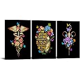 iHAPPYWALL 3 Pieces Medical Office Inspirational Quote Wall Art Flower Caduceus Heart Anatomy Syringe Picture Print for Doctor Nurse Practitioner Hospital Clinic Ready to Hang 16x24inchx3pcs