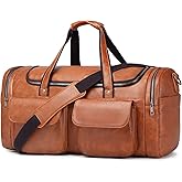 BOLOSTA Travel Duffel Bag for Men Women, Large PU Leather Carry on Duffle Bags for Traveling, Waterproof Overnight Weekender Duffel Bag with Shoe Compartment - Perfect for Daily Use/Birthday Gift