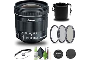 Canon EF-S 10-18mm f/4.5-5.6 is STM Lens (9519B002) + Filter Kit + Lens Pouch + Cap Keeper + Cleaning Kit + More (Renewed)