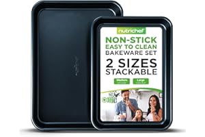 NutriChef Non-Stick Cookie Sheet Baking Pans - 2-Pc. Professional Quality Kitchen Cooking Non-Stick Bake Trays w/ Blue Diamond Coating Inside & Outside, Dishwasher Safe - NutriChef, One Size
